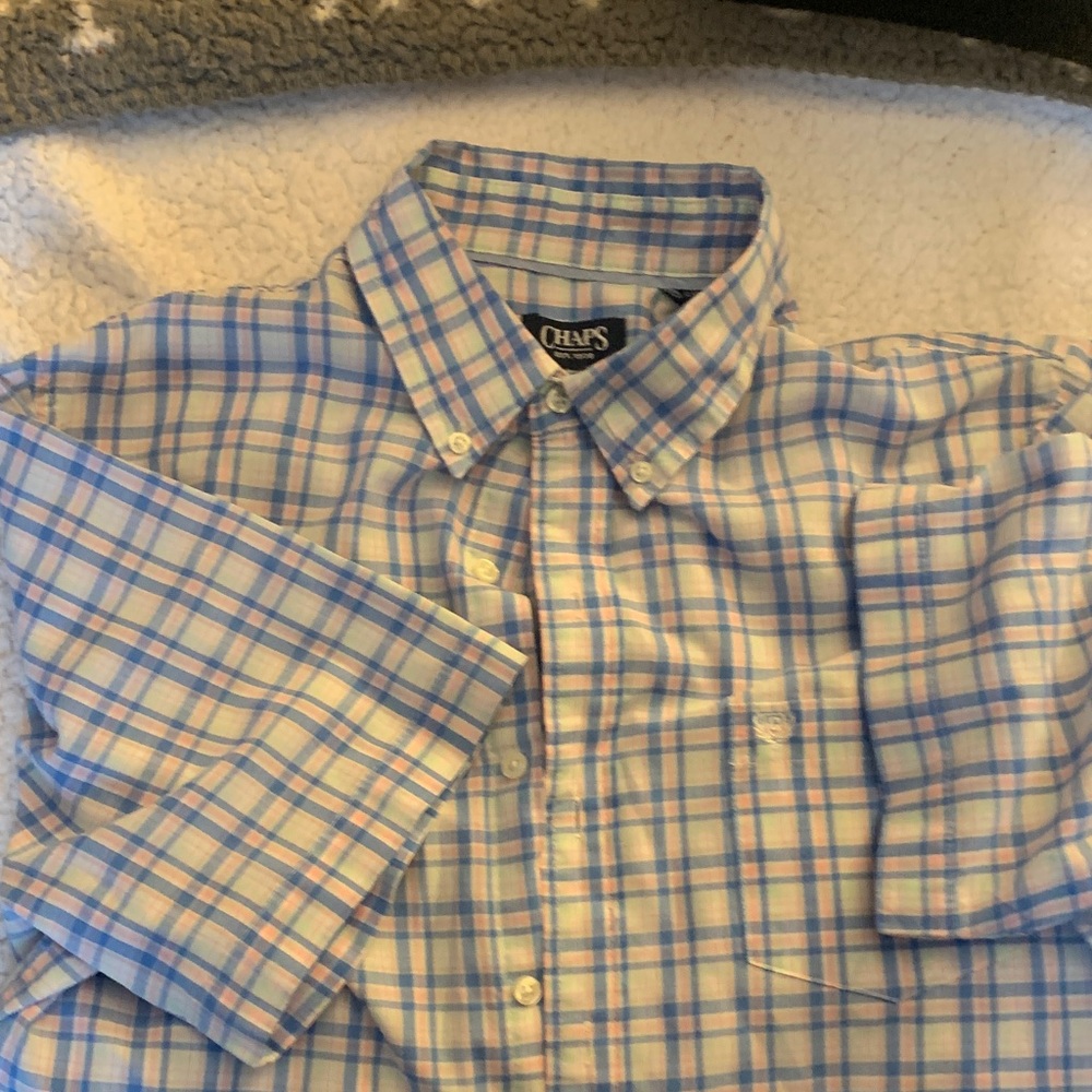 Chaps Men's Blue and Pink Checkered Shirt